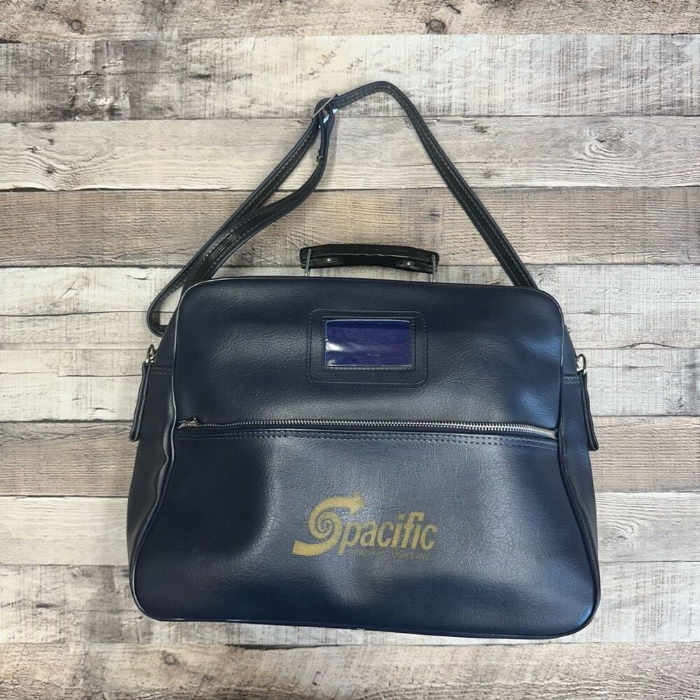 Rare 60s Vinyl S Pacific Tours Blue Business Travel Carry On Shoulder Bag